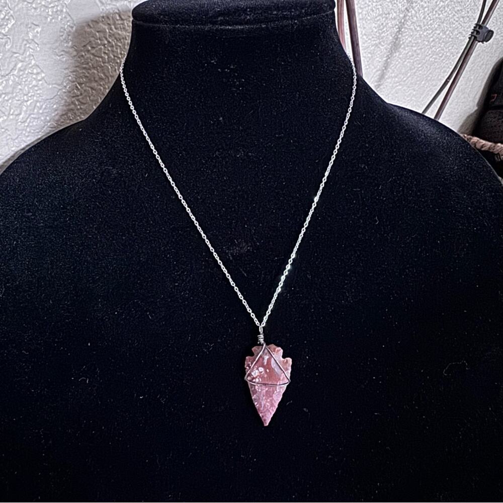 Natural Raw Red Agate Arrowhead Pendant Silver Wire Wrapped Boho Artisan Jewelry
